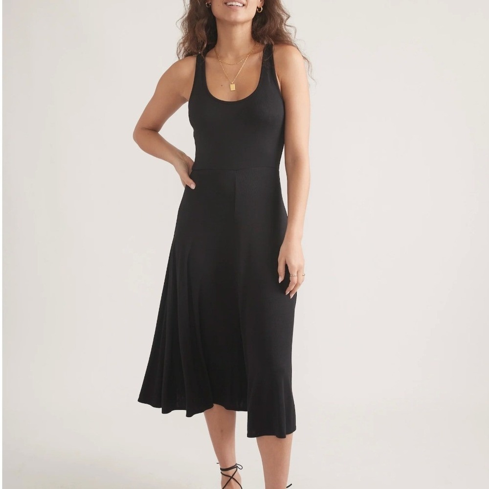 Marine Layer Lexi Rib Fit & Flare Tank Midi Dress Small Black Minimalist Casual